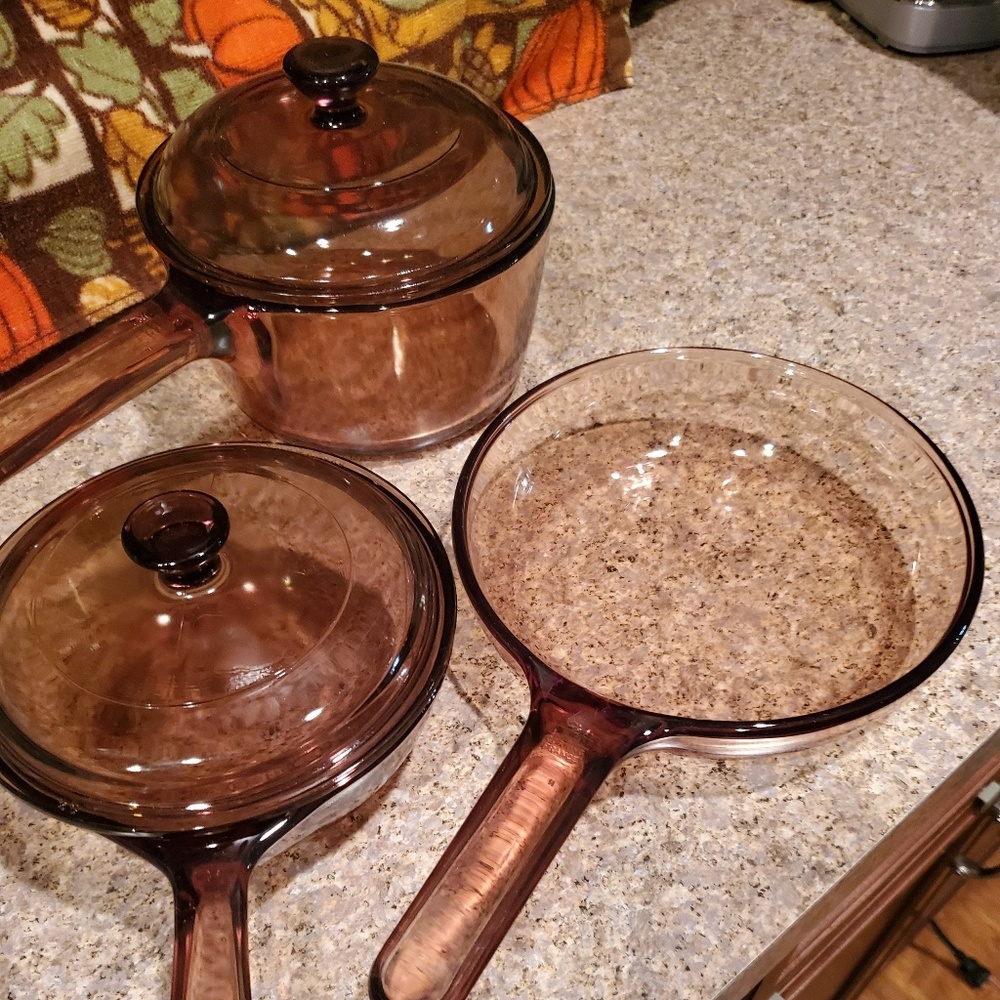Amber Corning Pyrex Visionware 5 piece Set